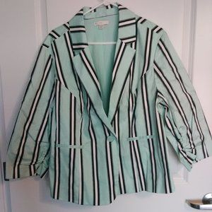 Mint green with black and white stripes long sleeve jacket